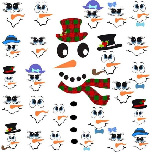 Snowman Face Stickers Snowman Decals Christmas Wall Decals Snowman - Picture 1 of 8